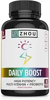 Daily Boost Multivitamin with Probiotic, Zinc, Vitamin C, D3, B Complex for Immune Support, Energy and Digestive Health | Vegan, Gluten Free, Soy Free | 30 Servings
