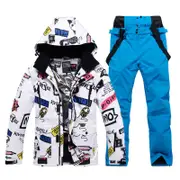 Nevenka Ski Jacket and Pants Set Winter Coat Hooded Outdoor Skiing Snowboard Suit for Men-GraffitiBlue