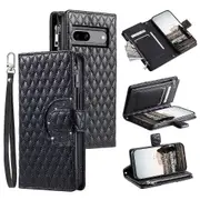 Style 012 for Google Pixel 7a Case Rhombus Zipper Pocket PU Leather Anti-drop Phone Cover