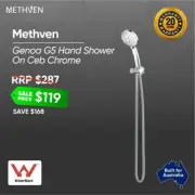 METHVEN GENOA G5 HAND BATHROOM SHOWER ON CEB CHROME (RRP $287) 18-2992