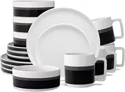 [Noritake] ColorStax Stripe Black 16-Piece Set, Service for 4, Multicolor
