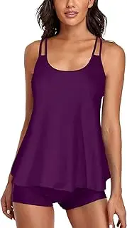 [Generic] Tummy Control Tankini Swimsuits for Women's 2 Piece Bikini Long Tank Top with Boyshorts Bathing Suits