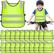 [YFNVH] 20 Pcs Hi Vis Vests for Kids, Children High Visibility Vest Bulk, Reflective Safety High Vis Vests, Neon Yellow Traffic Safety Jacket for Student Children Kid Running Cycling Skiing, Yellow, One size