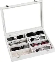 Frebeauty Sunglass Organizer,Velvet Glasses Organizer,8-Slot Sunglasses Tray with Clear Lid,Men's/Women's Sunglasses Box,Sunglass Case,13.3 x 9.6 x 2.2 Inches,Eyeglass/Eyewear Display Tray(White)