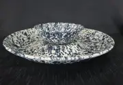 NWT-CG8 Int’ Enamel , Fine Enamelware Blue And White Splatter Chip & Dip Bowl