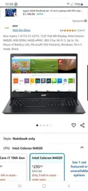 ACER - Aspire 1 (A115-31-C2Y3) W10 / 64GB SSD / 4GB / Intel / 15-Inch Laptop