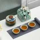 Floral-Themed Portable Tea Set, Gongfu Teapot One to Three, 1 Ceramic Teapot an