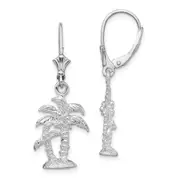 Sterling Silver De-Ani Rhodium-Plated Polished Palm Trees Leverback Earrings
