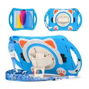 Cat Tablet Case For iPad 10th Rugged with Shoulder Strap-LightBlue