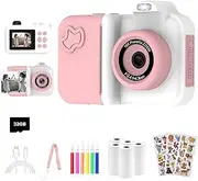 Kids Camera Instant Print, Christmas Birthday Gifts Toys for Girls Boys Age 4 5 6 7 8 9 10 11 12 Years Old,1080P HD Dual-Lens Selfie Digital Camera with 5 Rolls Print Paper Stickers Pens & 32G Card