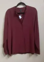 NWT Eileen Fisher Red Cedar Silk Georgette Crepe Mandarin Collar Shirt $278 L