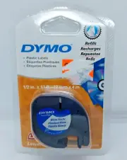 DYMO LetraTag Plastic Label Tape Cassette 1/2" x 13ft White 91331 Refill New