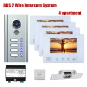 4 Apartment BUS 2 Wire Video Door Phone Intercom Monitors Electronic Door Lock