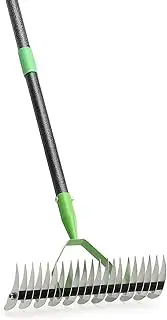 50” Thatch Rake Dethatcher Rakes for Lawns, Heavy Duty 21 Curved Double-Side Sharp Steel Tines Yard Garden Rake with Adjustable Handle for Dead Grass, Leaves, Loosening Soil