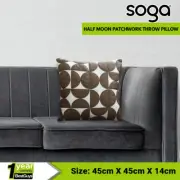 SOGA 45cm Throw Pillow Brown Square Half Moon Patchwork
