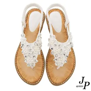 【JP Queen New York】蕾絲珍珠花水鑽夾腳鬆緊涼鞋(7色可選)