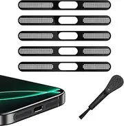 Pack of 5 Dustproof Mesh Stickers, with 1 Brush, Mesh Dustproof Sticker for iPhone 16 Pro/16 Pro Max, Integrated Protective Speaker and Charging Port, Anti-Dust, Earpiece Speaker Mesh