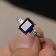 1.55CT Emerald Cut Real Blue Sapphire 14K White Gold FN Engagement Jewelry Ring