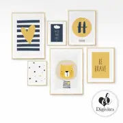 Baby, Boy Nursery Bedroom Wall Art Personalised Scandi Nordic Navy be brave