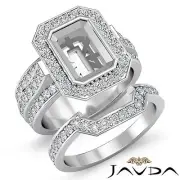 Diamond Engagement Halo Ring Bridal Sets 14k Gold White Emerald Setting 2.3Ct