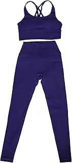[LIGIGWASH] Cross Back Bra High Waist Pants Yoga Wear Set Women's Workout Clothes Seamless Leggings Dark Blue