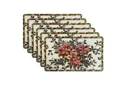Flower Design PVC Table Placemat Set with Tea Coasters (Size: 44x30cm)