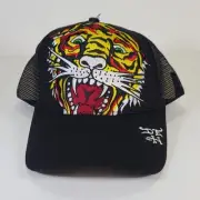 Ed Hardy Embroidered Tattoo Tiger Head Black Mesh Snapback Trucker Hat Cap OSFA