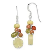 Sterling Silver Polished Jade, Unikite, Peridot, Aventurine & Carnelian Floral Dangle Earrings