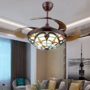 42" Tiffany Style Invisible Ceiling Fan Light LED Chandelier w/ Remote