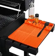 Griddle Mat Barbeque Grill Accessories Tools for Blackstone, Side Shelf Mat Grill Pad for Outdoor Grill Kitchen Counter Spatula Silicone Mat with Drip Pad for Kitchen, Cooking, Countertop ﻿ (Orange)