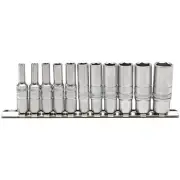 Draper 1/4"D Deep Imperial Socket Set on Metal Rail 11 Piece 5/32" - 9/16" 16491