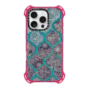 iPhone 16 Pro Bounce Case MagSafe Compatible Moroccan Floral Lattice Arrangement - teal / navy blue