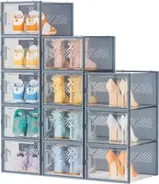 12 Pcs X Large Stackable Shoe Container XL Sneaker Container Black Box Storage