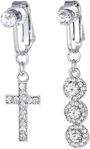 [Niaspi] 2Pcs CZ Cross Round Fake Belly Button Rings for Women Girls Surgical Steel Non Piercing Belly Navel Rings Clip On Dangle Belly Barbell Fake Belly Button Piercing Jewelry, Copper, cubic zirconia