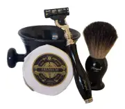 4-Pc SHAVING KIT Haryali London 3-Edge RAZOR Synthetic BRUSH MUG SOAP NEW