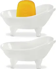 2 Pack Ceramic Soap Dish Bathtub, White Decorative Bar Soap Holder, Small Porcelain Soap Tray With Drainage Hole For Shower Bathroom Vanity.-lian