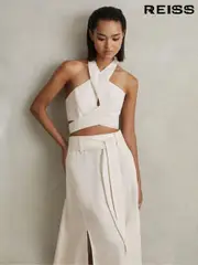 Reiss White Abigail Linen Halter Neck Cropped Top (559610) | $180