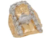 10k or 14k Two-Tone Gold Magnificent Jesus Head with White CZ Accents Mens Ring