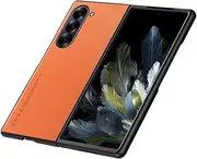 [Longstong] Mobile Phone Case Suitable for Samsung Galaxy Z Fold6 / Samsung Galaxy Fold 6 2024 (7.6 inches), Code Series Metal Leather Case Protective Cover - Orange