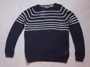 PLECTRUM BY BEN SHERMAN MENS NAVY BLUE & WHITE STRIPED KNIT SWEATER SIZE MEDIUM