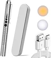 KEWAYO USB Rechargeable LED Pen Light Flashlight with Dual Sources Silver Mini