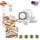 Timeless White Porcelain Dinner Set with Brown Lines - Perfect for All Occasions