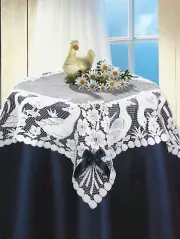 Lace Table Topper Overlay Geese Design 32 x 32 in. White Flocked Lace