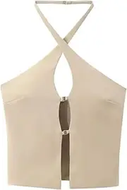 [Generic] Women's Hanging Neck Backless Tank Top Front Cutout Casual Street Chic Camisole