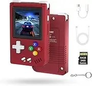 Whatsko Anbernic RG Nano Mini Retro Handheld Spielkonsole,Aluminum Alloy CNC,Hi-Fi Lautsprecher Musikspieler, 1.54" IPS Bildschirm,64G TF card 5000+ Spiele（Rot）