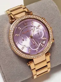 在飛比找Yahoo!奇摩拍賣優惠-Michael KORS MK6169 玫瑰金 晶鑽 紫色錶