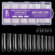 [Cycullinyt] 3XL Square Nail Tips: 12 Sizes 240 PCS Full Cover Soft Gel Tips Fake Nails Clear Acrylic Gel Nail Tips Press On False Nail Extension for Manicure Home DIY