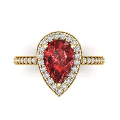 2.36Ct Pear Cut Natural Garnet Gold Halo Engagement Promise Wedding Bridal Ring