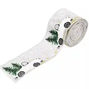 Christmas Truck & Tree Wired White Hessian Ribbon Roll