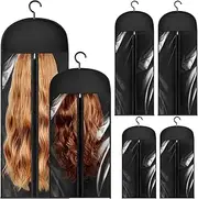 ULELE 6 Pcs Hair Extensions Storage Bag Hanger Bag Wig Storage Bags with Hook Hanger 23.6 & 31.5 Inch Dustproof Wig Bags Portable Wig Hanger Hairpieces Storage Holder for Multiple Wigs (Black, 2 Size)